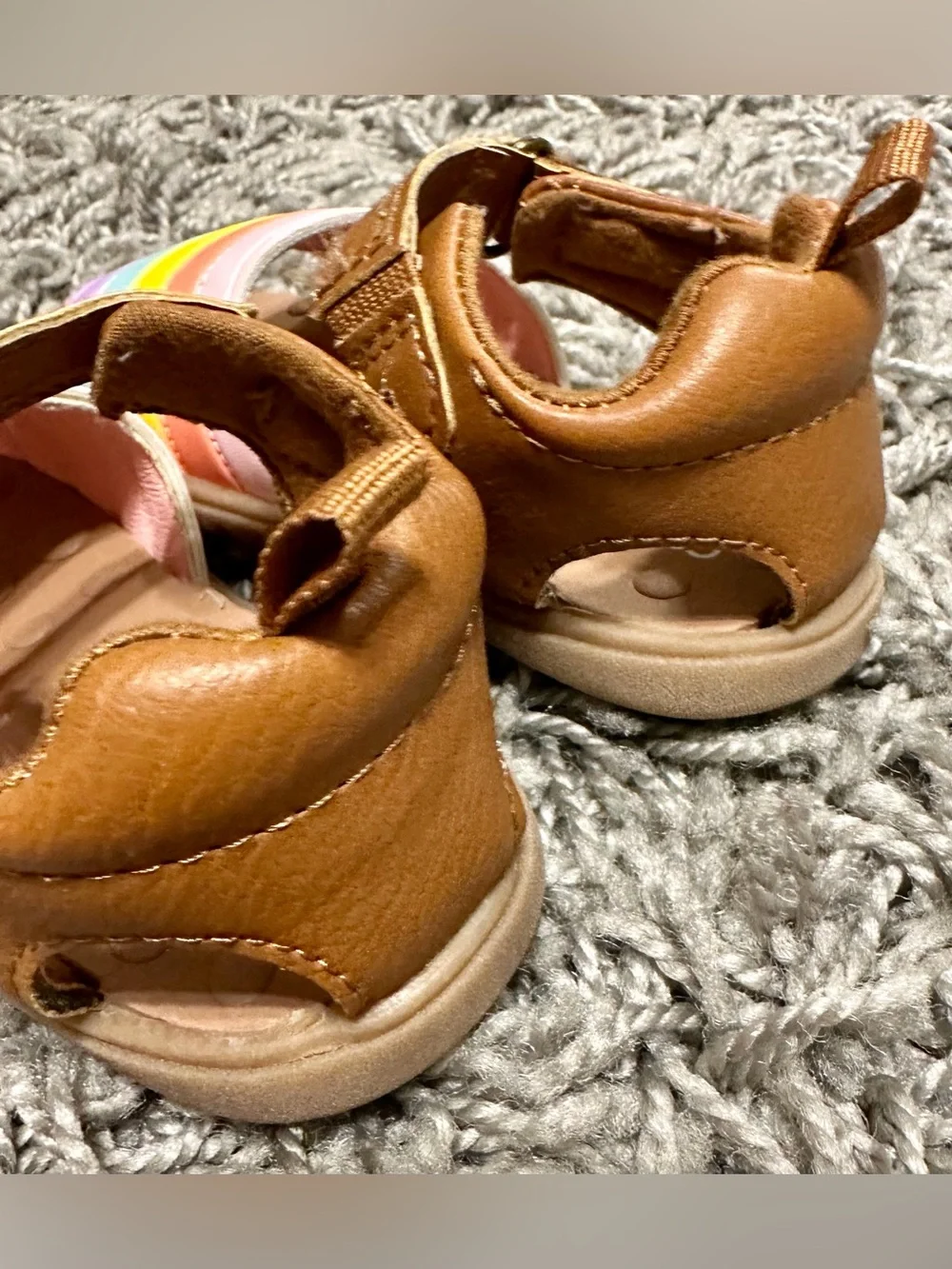 Carter's Brown Leather Sandals with Pastel Rainbow Straps